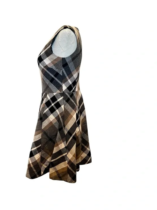 Burberry Sleeveless Plaid Midi Dress in Beige, Black and Brown - Picture 6 of 7